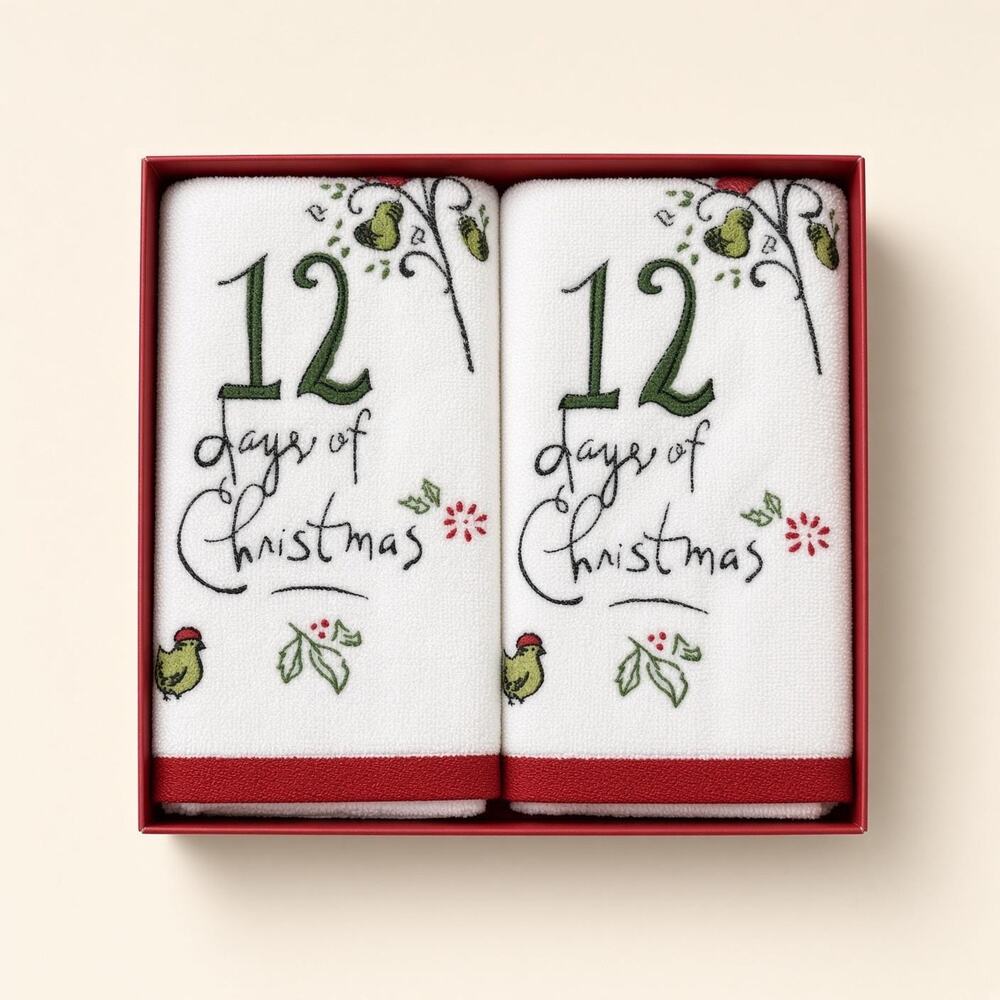 Lenox Embroidered Guest Towels, 100 Percent Cotton Tag, Red Window Gift Box
